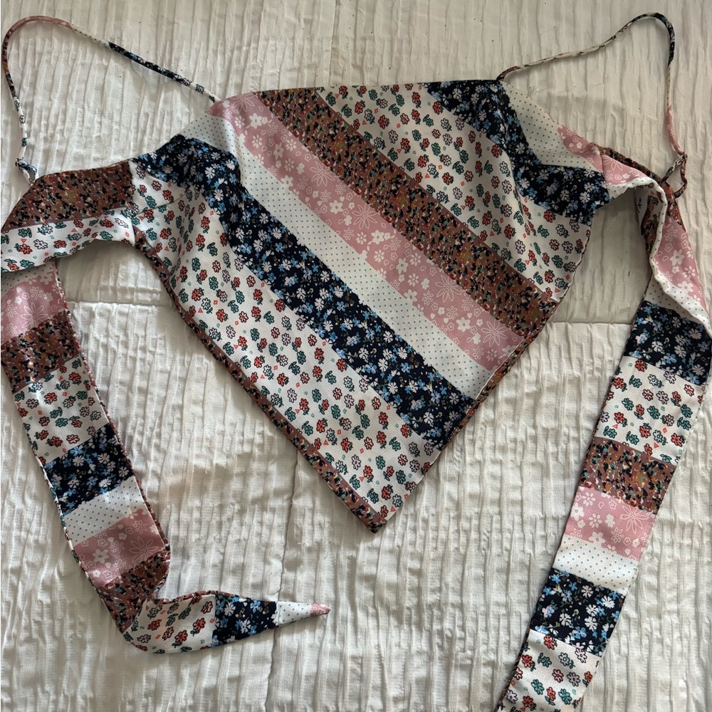 Princess Polly Striped Floral Bandana Top in Pink, Navy & White